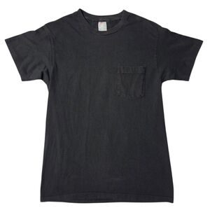 Vintage Hanes Blank Pocket T-Shirt Black USA Single Stitch Medium Classic Tee